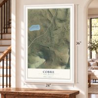 Cobre, New Mexico map, 24 x 36 inch print in a white frame by a staircase
