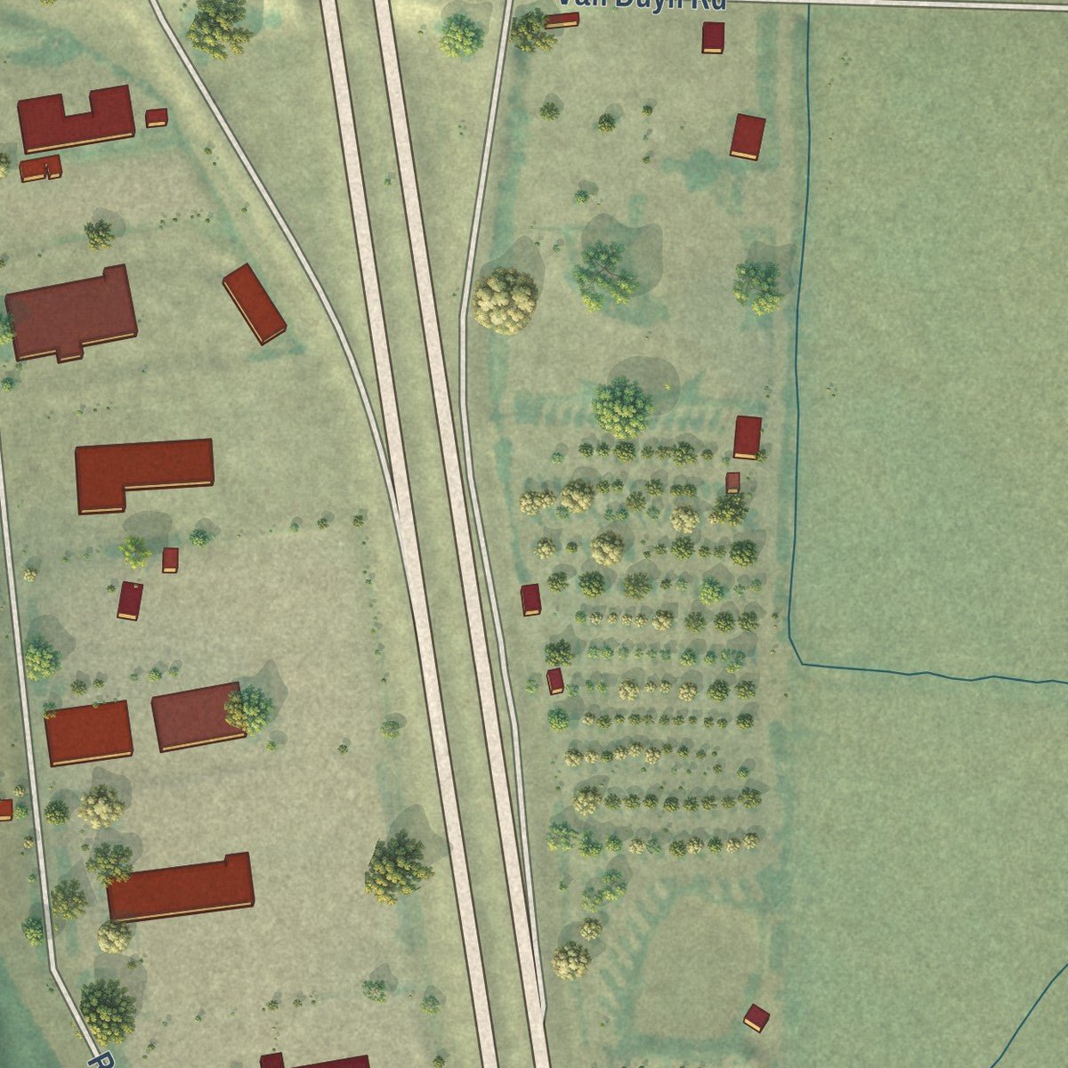 Second close-up of the map of Coburg, Oregon print showing more streets and buildings
