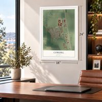 Coburg, Oregon map, 18 x 24 inch print in a white frame in a home office