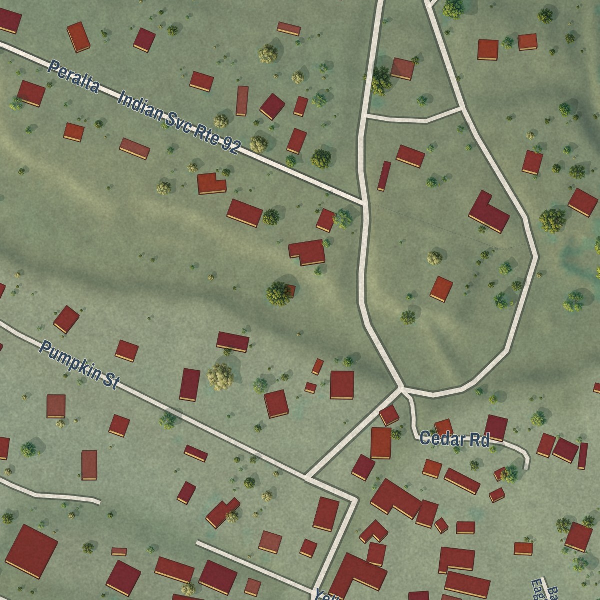 Second close-up of the map of Cochiti, New Mexico print showing more streets and buildings