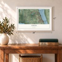 Cocoa, Florida map, 12 x 18 inch print in a white frame in an entryway