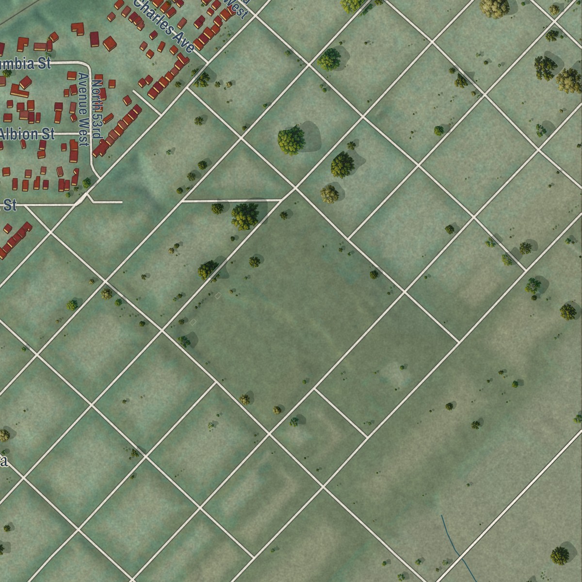 Second close-up of the map of Cody, Minnesota print showing more streets and buildings