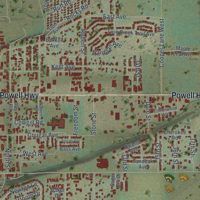 Second close-up of the map of Cody, Wyoming print showing more streets and buildings