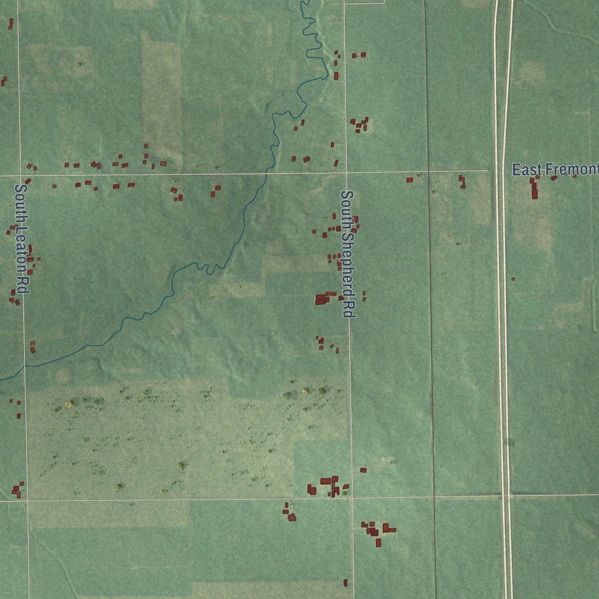 Second close-up of the map of Coe, Michigan print showing more streets and buildings