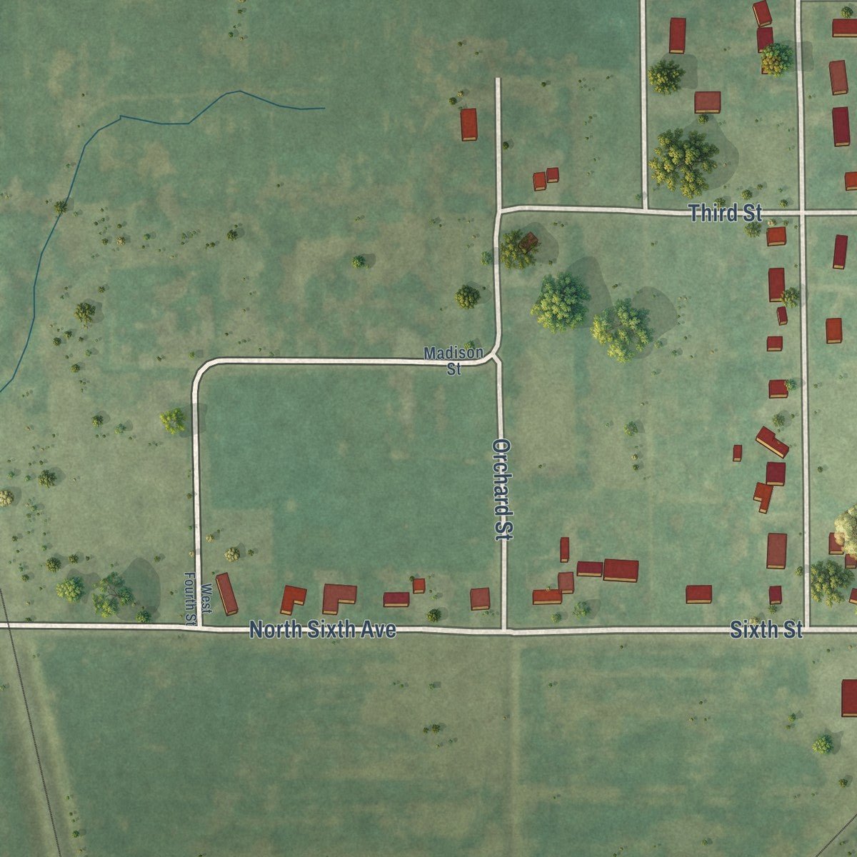 Second close-up of the map of Coffeen, Illinois print showing more streets and buildings