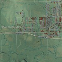 Second close-up of the map of Coffeyville, Kansas print showing more streets and buildings
