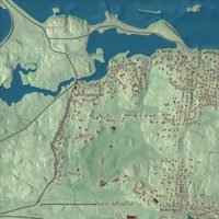 Close-up of the map of Cohasset, Massachusetts print showing terrain and local geography