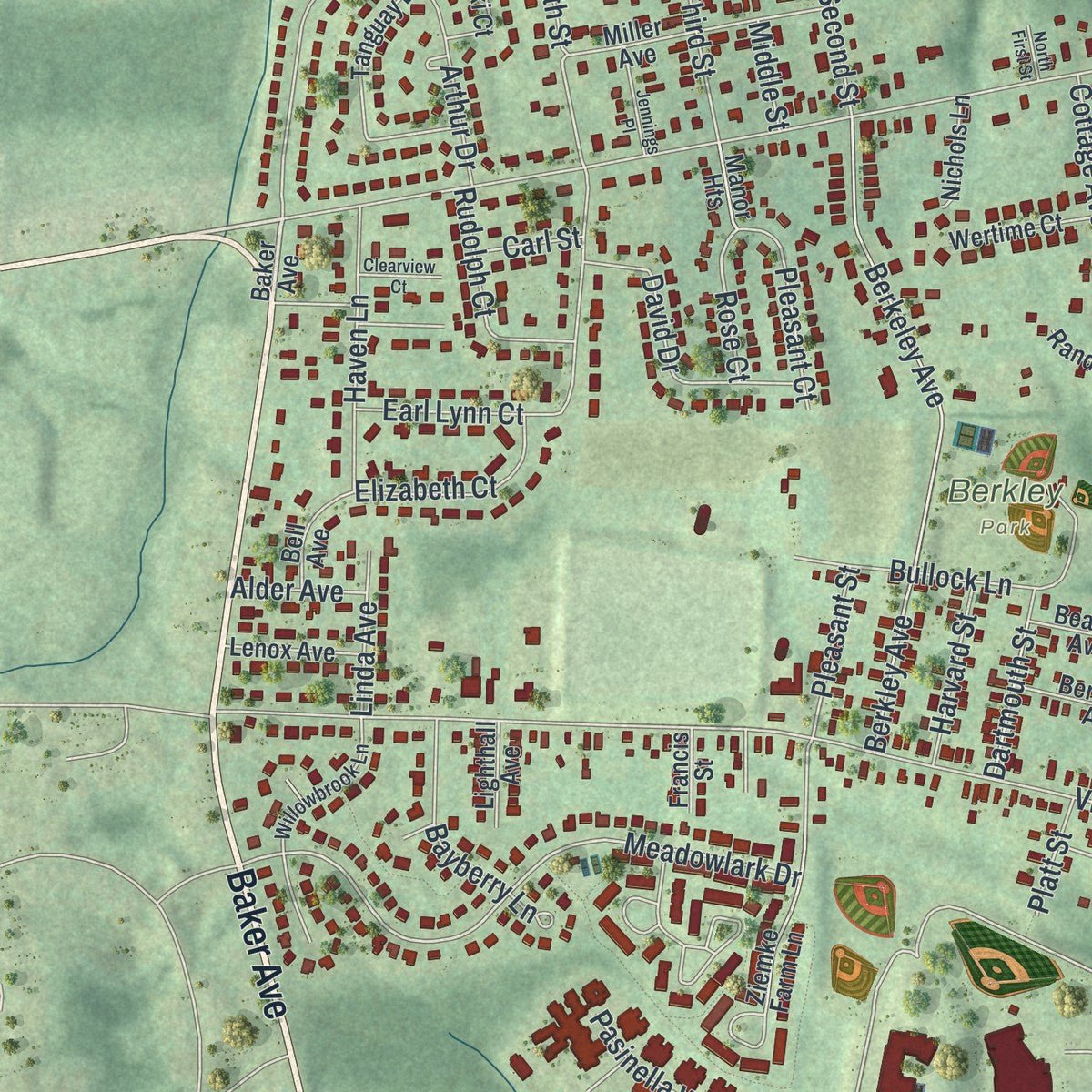 Second close-up of the map of Cohoes, New York print showing more streets and buildings