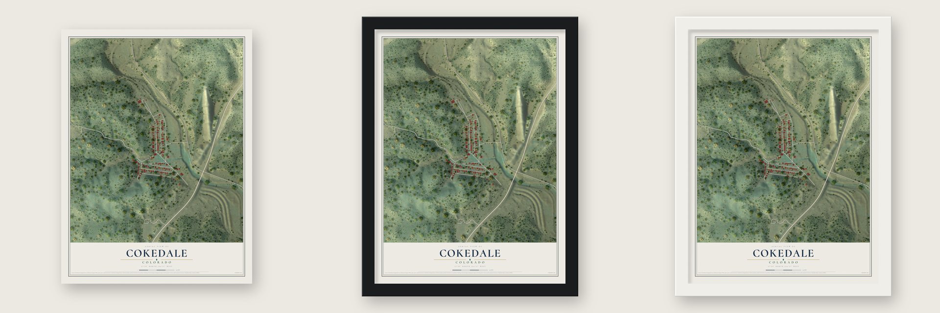 Cokedale, Colorado map unframed, in a black wood frame and in a white wood frame