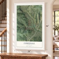 Cokedale, Colorado map, 24 x 36 inch print in a white frame by a staircase