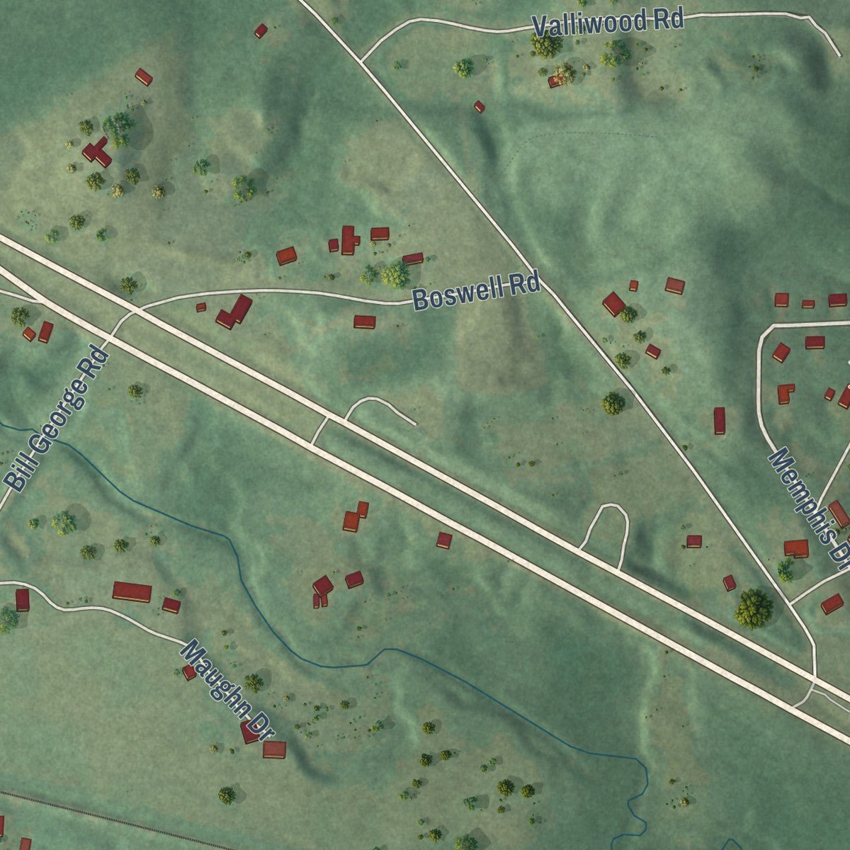 Second close-up of the map of Coker, Alabama print showing more streets and buildings