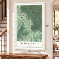 Colbert Heights, Alabama map, 24 x 36 inch print in a white frame by a staircase