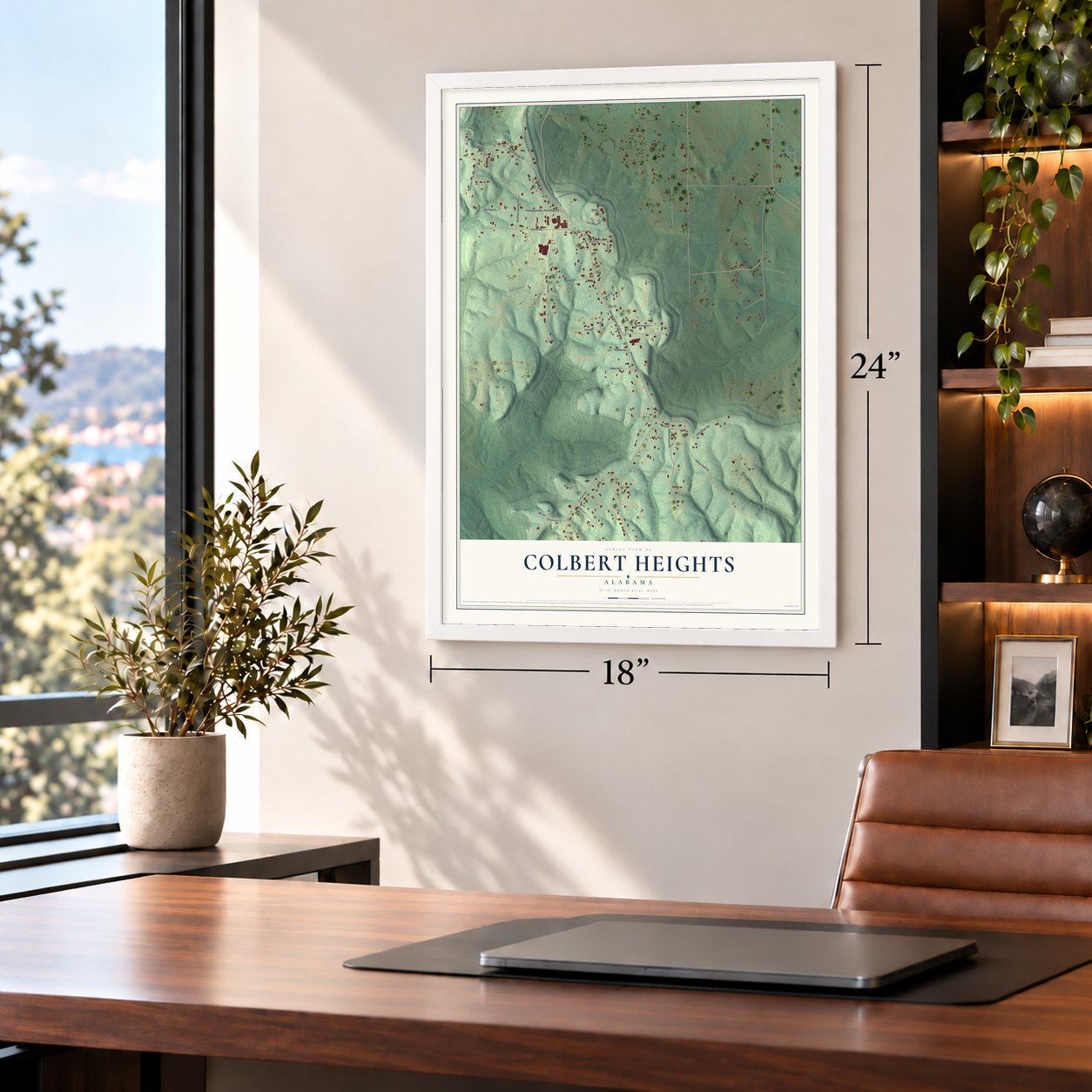 Colbert Heights, Alabama map, 18 x 24 inch print in a white frame in a home office