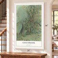 Cold Brook, New York map, 24 x 36 inch print in a white frame by a staircase