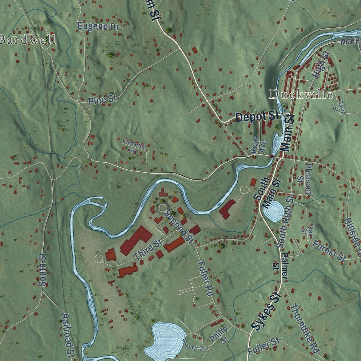 Second close-up of the map of Cold Spring, Massachusetts print showing more streets and buildings