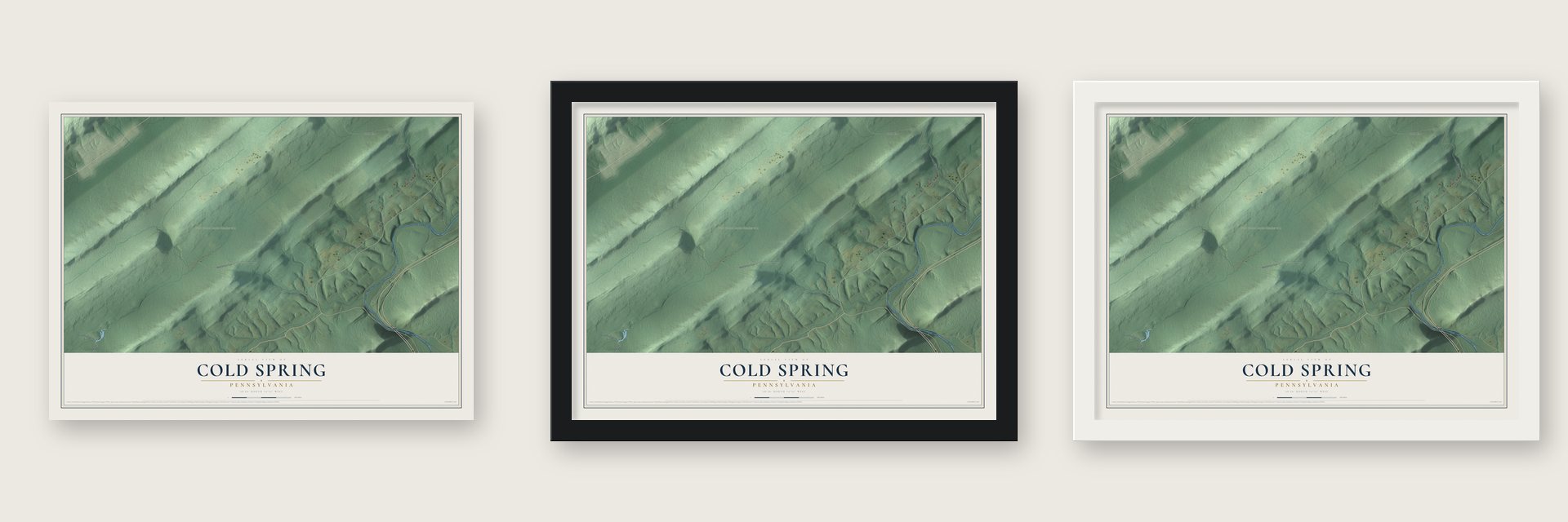 Cold Spring, Pennsylvania map unframed, in a black wood frame and in a white wood frame