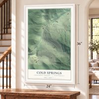 Cold Springs, Tuolumne County, California map, 24 x 36 inch print in a white frame by a staircase