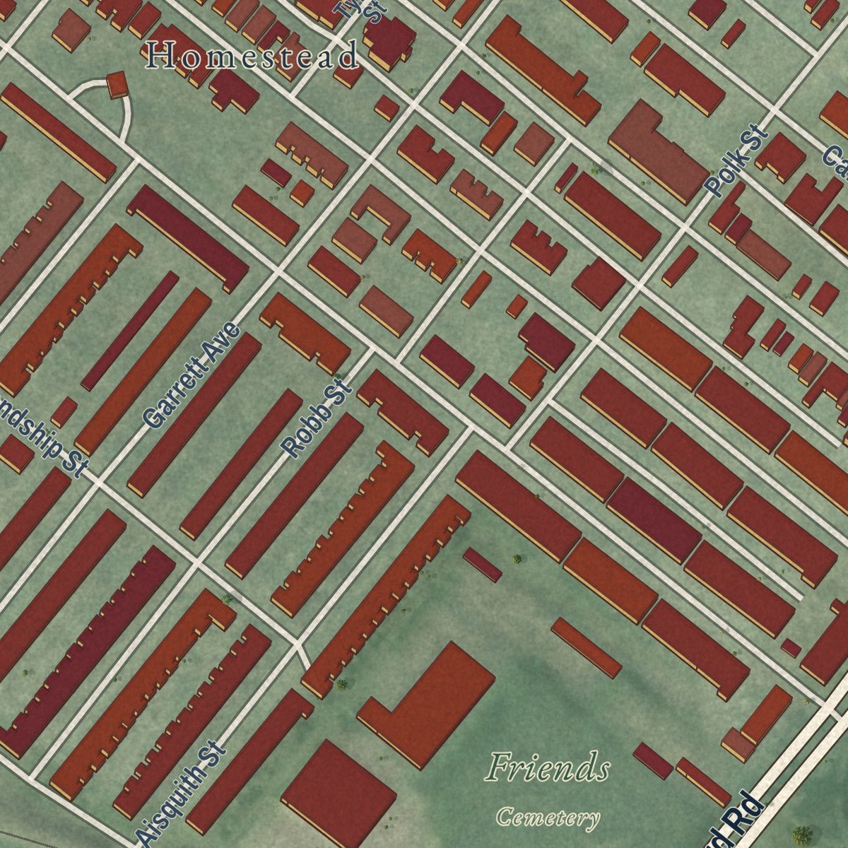 Second close-up of the map of Coldstream Homestead Montebello, Maryland print showing more streets and buildings