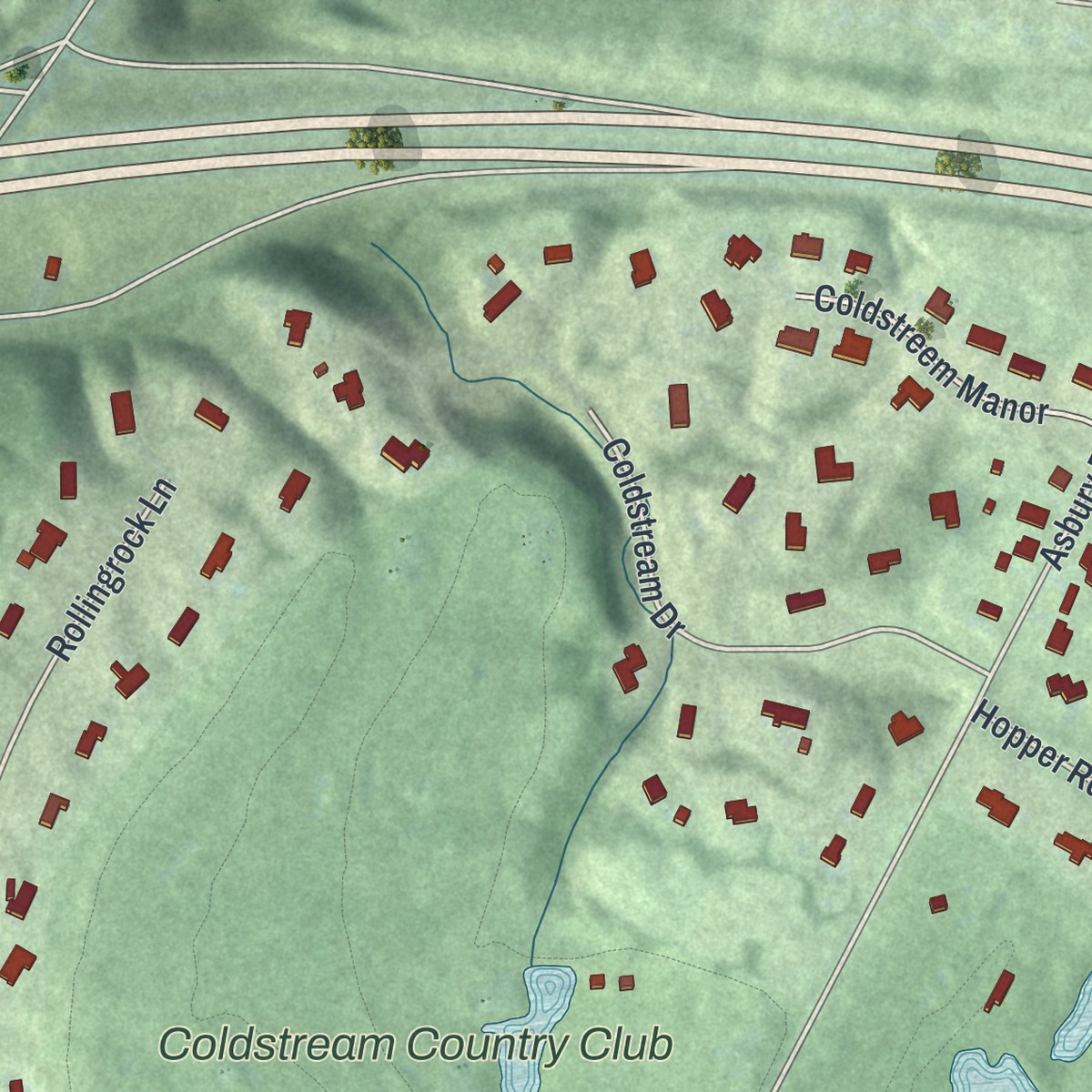 Second close-up of the map of Coldstream, Ohio print showing more streets and buildings