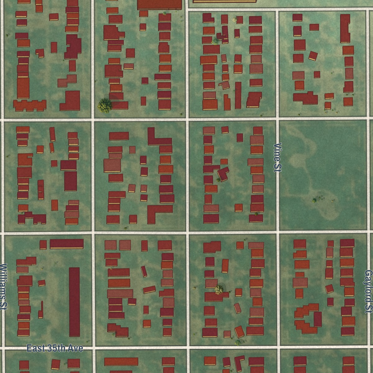 Second close-up of the map of Cole, Colorado print showing more streets and buildings