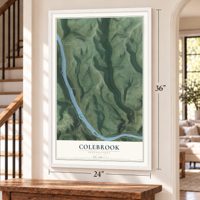 Colebrook, Pennsylvania map, 24 x 36 inch print in a white frame by a staircase