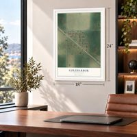 Coleharbor, North Dakota map, 18 x 24 inch print in a white frame in a home office