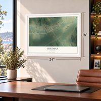 Coleman, Georgia map, 18 x 24 inch print in a white frame in a home office