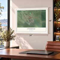 Coleridge, Nebraska map, 18 x 24 inch print in a white frame in a home office