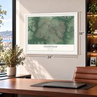 Colesville, Maryland map, 18 x 24 inch print in a white frame in a home office
