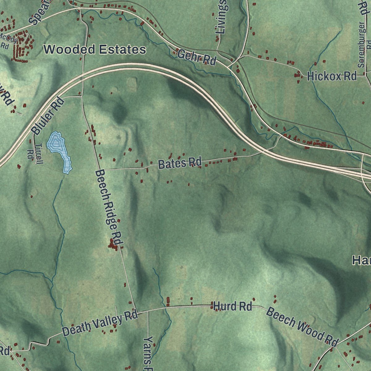 Second close-up of the map of Colesville, New York print showing more streets and buildings