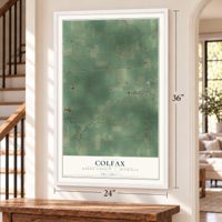 Colfax, Huron County, Michigan map, 24 x 36 inch print in a white frame by a staircase