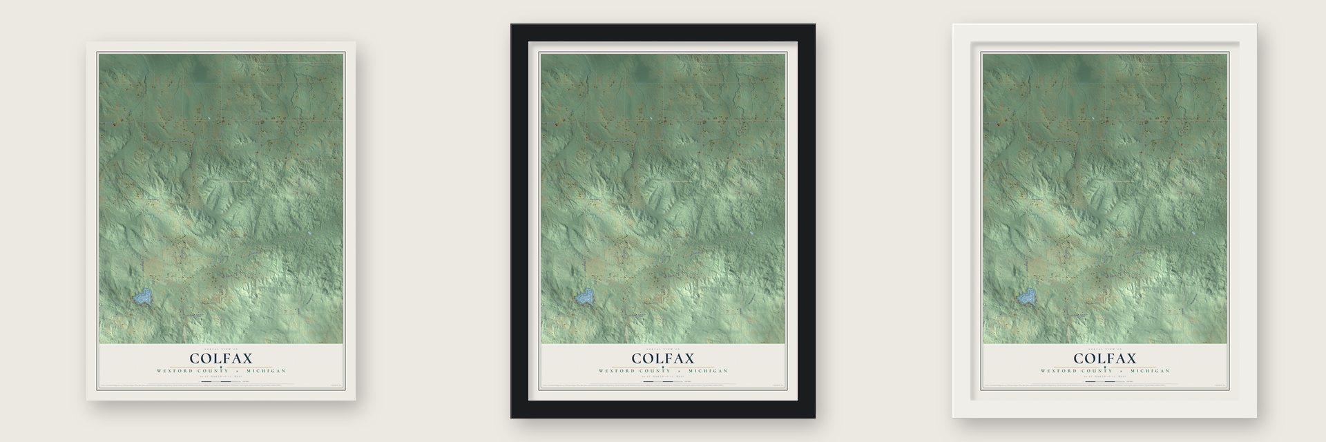 Colfax, Wexford County, Michigan map unframed, in a black wood frame and in a white wood frame