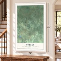 Colfax, Wexford County, Michigan map, 24 x 36 inch print in a white frame by a staircase
