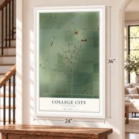 College City, California map, 24 x 36 inch print in a white frame by a staircase