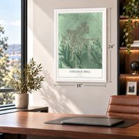 College Hill, Ohio map, 18 x 24 inch print in a white frame in a home office