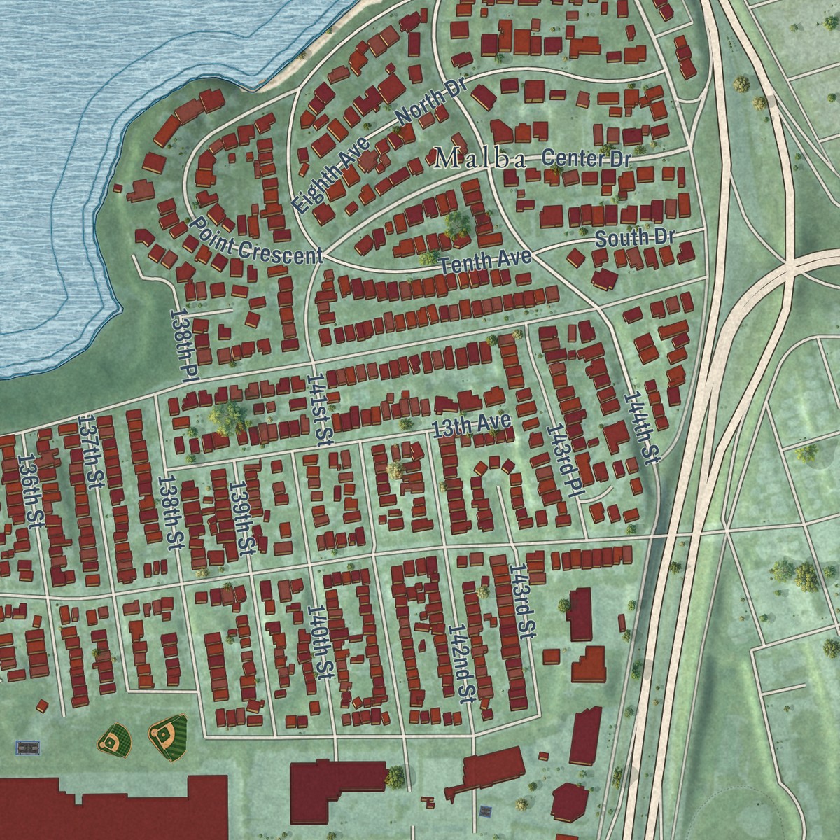 Second close-up of the map of College Point, New York print showing more streets and buildings