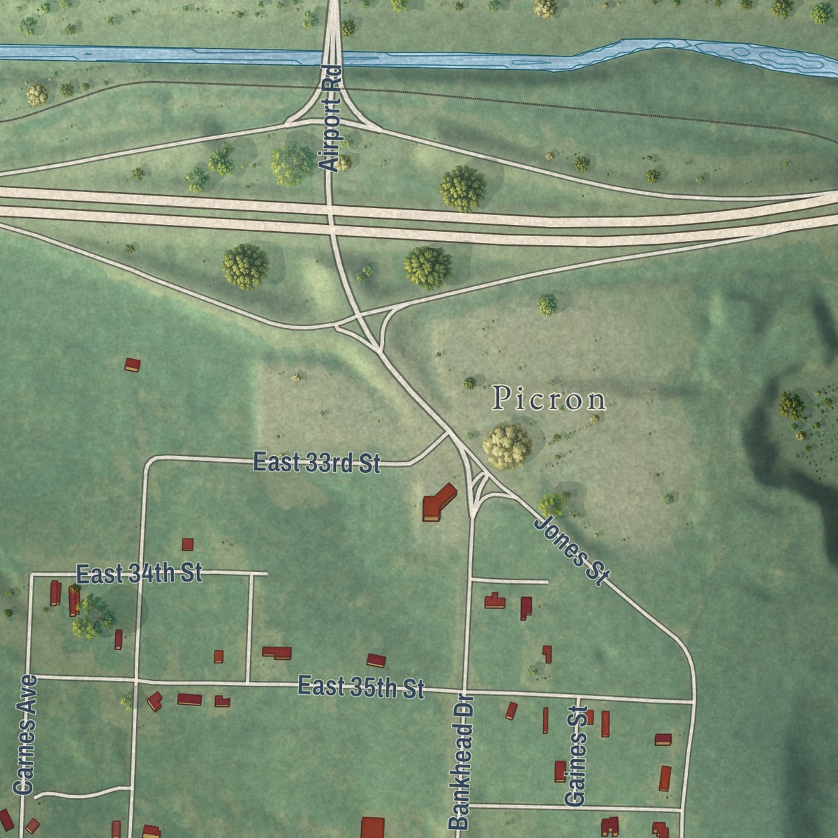 Second close-up of the map of College Station, Arkansas print showing more streets and buildings