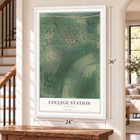 College Station, Arkansas map, 24 x 36 inch print in a white frame by a staircase