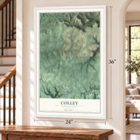 Colley, Pennsylvania map, 24 x 36 inch print in a white frame by a staircase