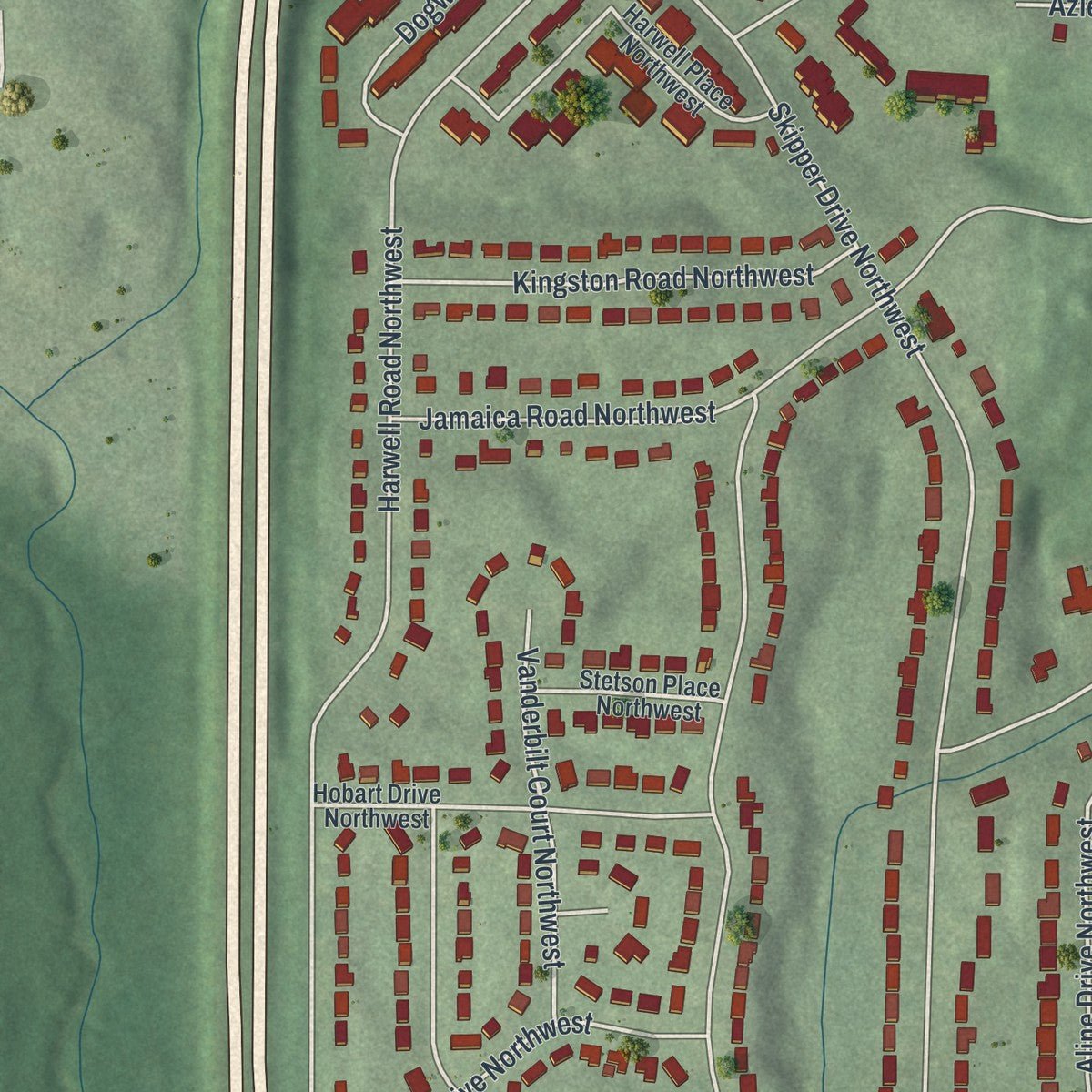 Second close-up of the map of Collier Heights, Georgia print showing more streets and buildings