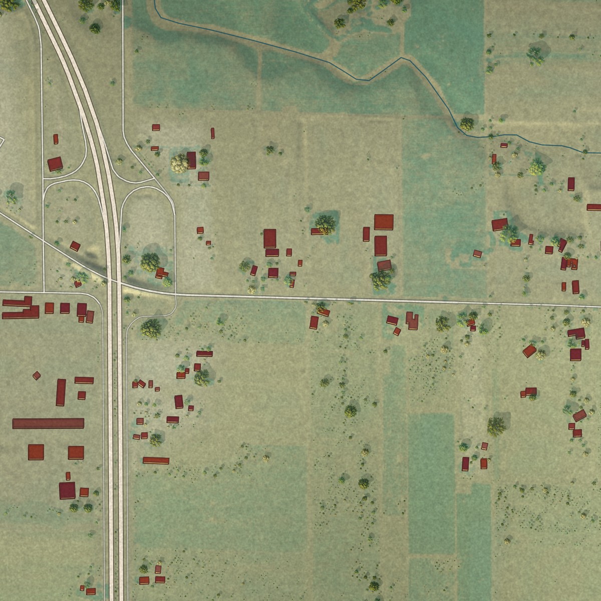 Second close-up of the map of Collierville, California print showing more streets and buildings