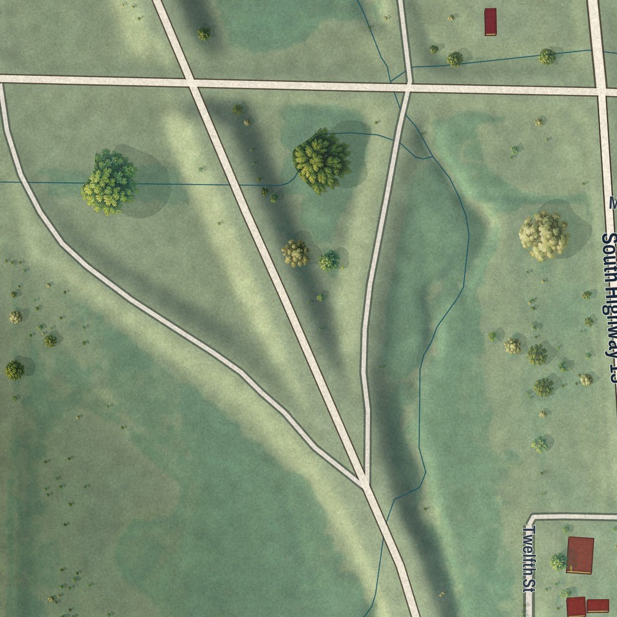 Second close-up of the map of Collins, Missouri print showing more streets and buildings