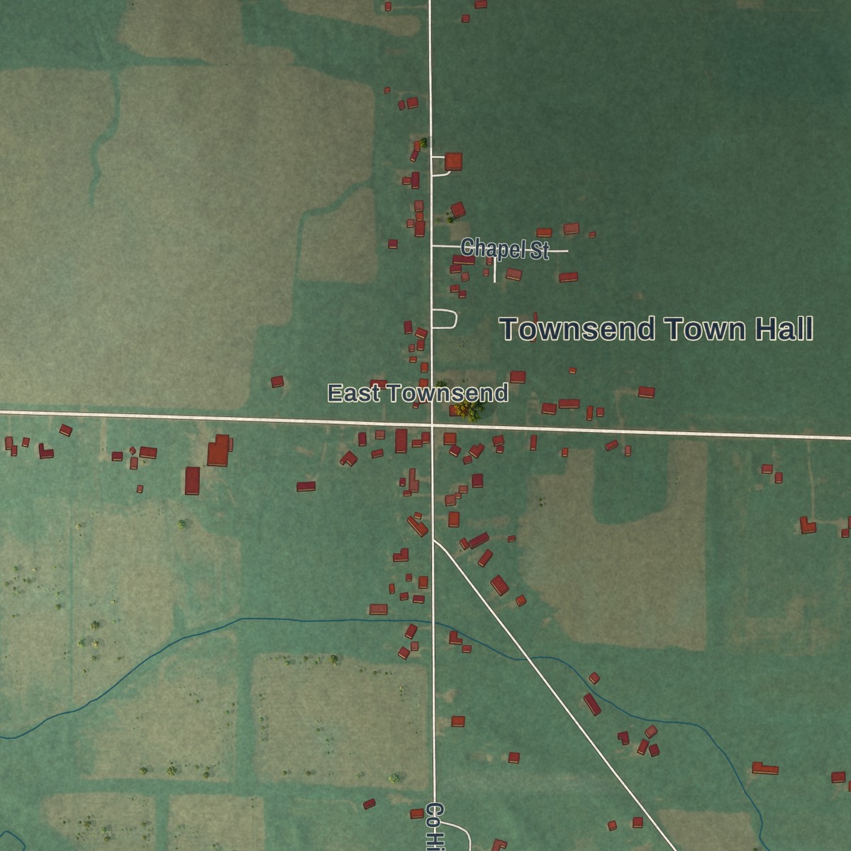 Second close-up of the map of Collins, Ohio print showing more streets and buildings