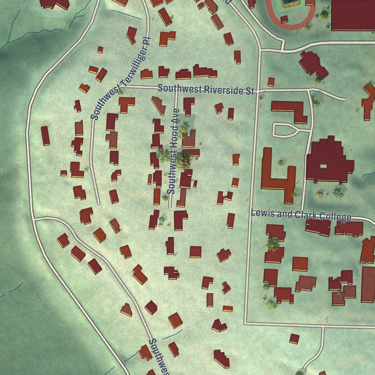 Second close-up of the map of Collins View, Oregon print showing more streets and buildings