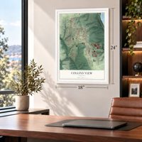 Collins View, Oregon map, 18 x 24 inch print in a white frame in a home office