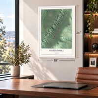 Collinsville, Alabama map, 18 x 24 inch print in a white frame in a home office