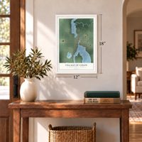 Colon, Michigan map, 12 x 18 inch print in a white frame in an entryway