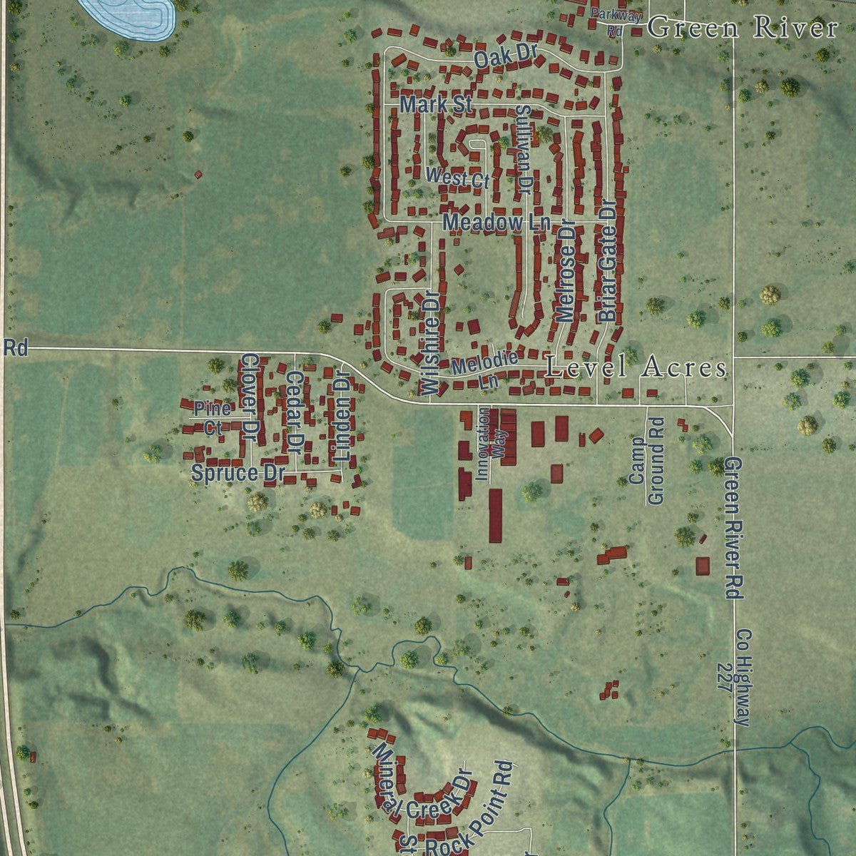 Second close-up of the map of Colona, Illinois print showing more streets and buildings