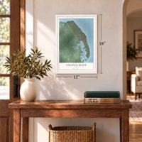 Colonial Beach, Virginia map, 12 x 18 inch print in a white frame in an entryway