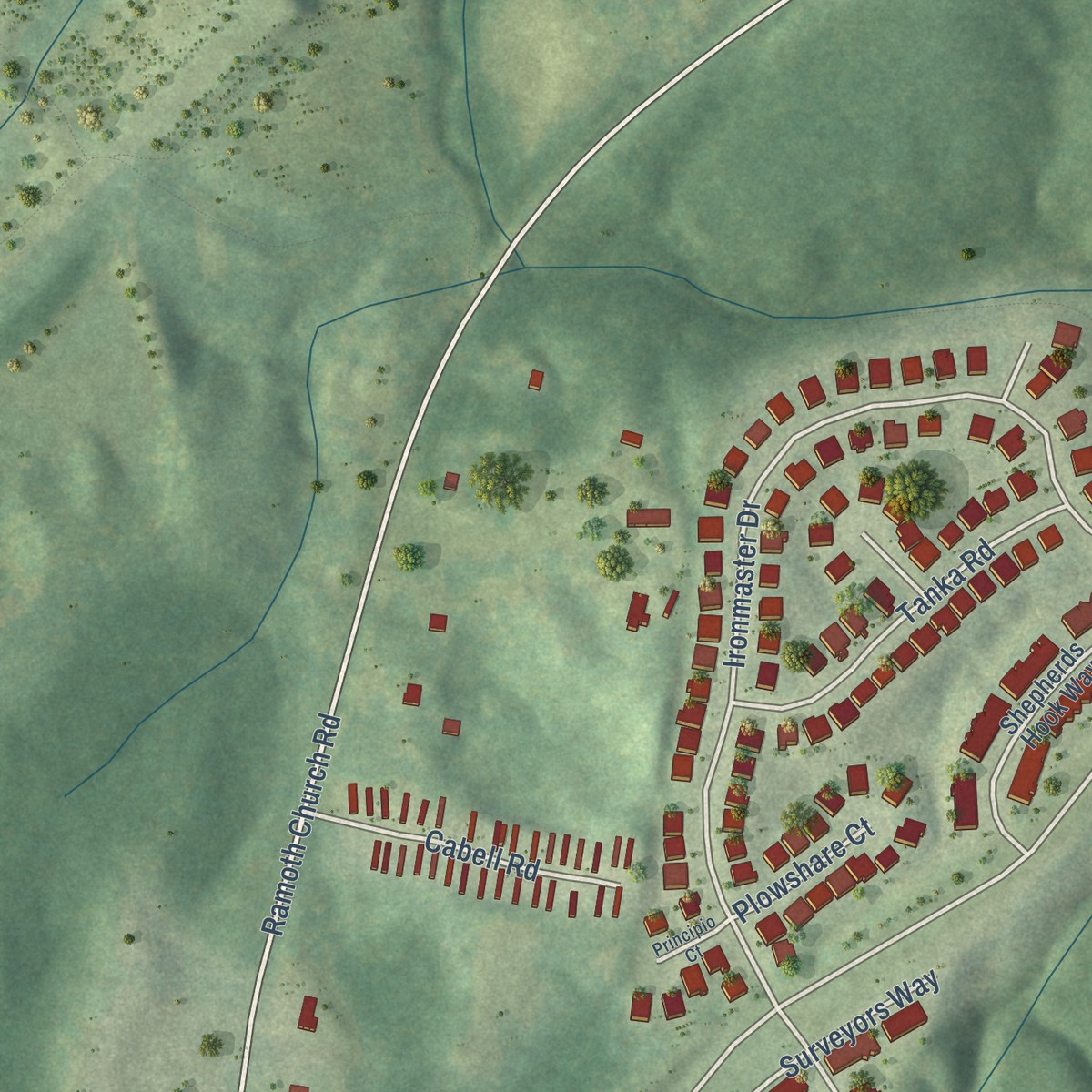 Second close-up of the map of Colonial Forge, Virginia print showing more streets and buildings